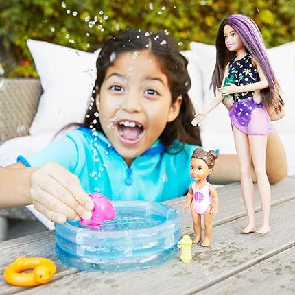 Barbie Skipper Babysitters Inc Playset with Skipper Doll, Color-Change Small Doll, Pool, Squirt Whale Toy & Accessories