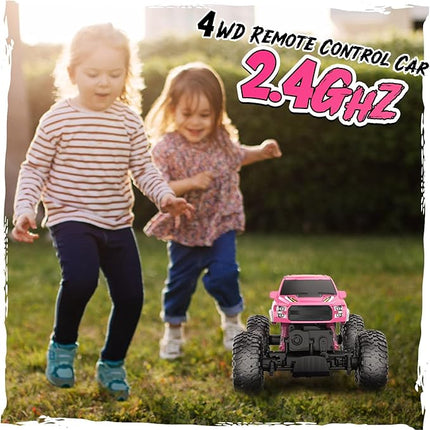 Double E Raptor F150 RC Car 4WD 2 Motors Monster Trucks for Girls, 11 Inches Off Road Crawler Vehicle Truck Toy with Rechargeable Battery Gift for Kids 6 7 8 9 10 11 12 Years-Pink
