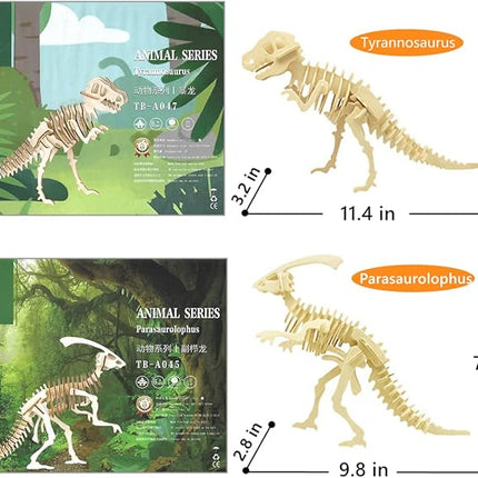 3D Wooden Dinosaur Puzzle - 6 Piece Set Wood Dinosaur Skeleton Model Puzzle - DIY Wooden Crafts 3D Puzzle - STEM Toys Brain Teaser Puzzle Gifts