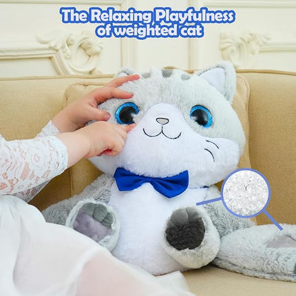 Weighted Stuffed Animal - Grey Cat 4.5 lbs, Ideal for Sensory Needs, Austism & Anxiety | Comfort & Relaxation for Both Kids and Adults
