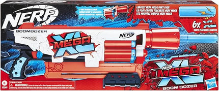 Nerf Mega XL Boom Dozer Blaster, Largest Mega Darts Ever, XL 6-Dart Rotating Drum, 6 Mega XL Whistler Darts, Pump Action,Standard Packaging