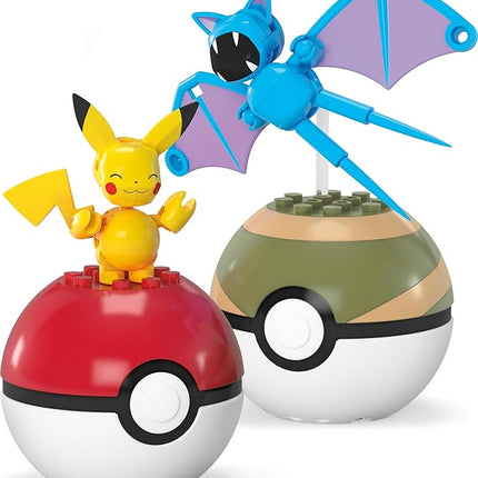 MEGA Pokémon Building Toys Set Pikachu & Zubat with 40 Pieces, 2 Poseable Characters and Poké Ball, 2 Inches Tall, for Kids