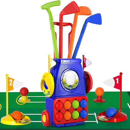 Bennol Toddler Golf Set Toys for Kids, Upgraded Kids Golf Cart Toys Sets with 4 Golf Sticks, 8 Balls and 1 Mat, Indoor & Outdoor Golf Toys for 3 4 5 6 Year Old Boys Girls Toddlers