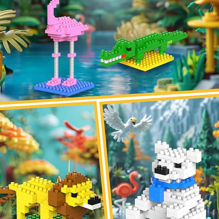 Kimiangel Party Favors for Kids, 12 Pack Mini Animals Building Blocks Sets for Goodie Bags, Prize Box Toys for Kids, Fillers, Prizes, Christmas Birthday Gifts STEM Educational Brick Kits(1222 Pcs)