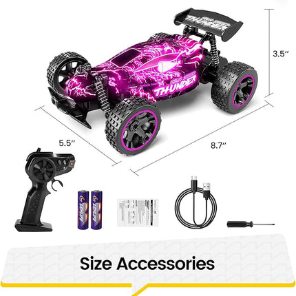 Tecnock RC Cars for Kids, 1:18 Scale 2WD RC Car with LED Lights, 2.4GHz Remote Control Car with USB-C Easy Charging & 50 Mins Playtime, Toys Gifts for Boys & Girls Ages 8-12
