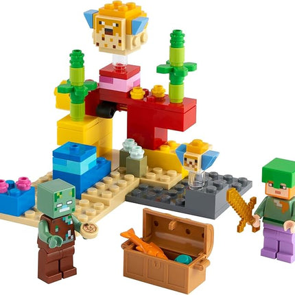 LEGO Minecraft The Coral Reef Toy Building Set 21164 Pretend Play Minecraft Toy with Alex, Puffer Fish and Zombie Figures, Ideal Gift for Kids Who Love Minecraft, Boys & Girls Age 7+ Years Old