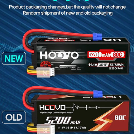 HOOVO 11.1V 3S Lipo Battery 5200mAh 80C Hard Case with EC3 Connector for RC Car Boat Truck Heli Airplane Hobby FPV Racing