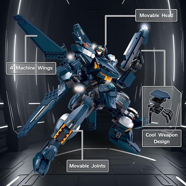 Mech Robot Transforming Building Blocks Set for Adults, Blue City Protector Mecha Model Action Figures, Cool Creative Robots STEM Toys Gift for Teens Boys, 569 Pieces