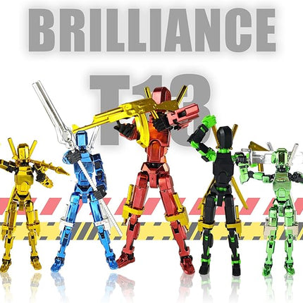 Assembly Completed T13 3D Printed Action Figures,Dummy 13 Robot 13 Movable N13 Action Figure, Lucky 13 Gift for Collectors Desktop Decorations for Game Lovers Toy(Purple Green + Metallic Weapon)