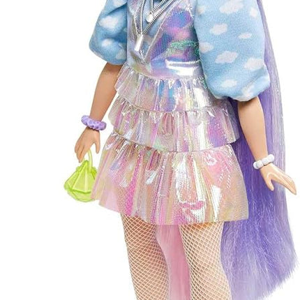 Barbie Extra Doll & Accessories with Shimmery Look, Pink & Purple Fantasy Hair & Neon Beanie with Pet Puppy