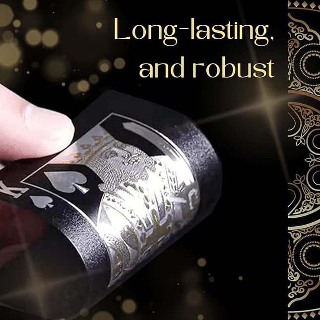 Magic Kiss Waterproof Gold and Silver Foil Poker Playing Cards, Deck of Plastic Playing Cards Gift (Black B 1 Deck)