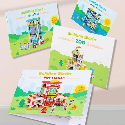 123PCS Wooden Building Blocks Set for Toddlers, Construction City Stacking Toys, Preschool Learning Educational Toys for Kids 3+ Years Girls and Boys (Hospital)