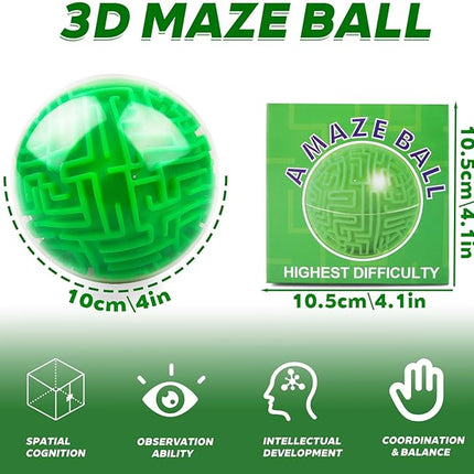 Amaze 3D Memory Sequential Maze Ball Puzzle Toy Gifts for Kids Adults - Challenges Game Lover Tiny Balls Brain Teasers Game (Green)