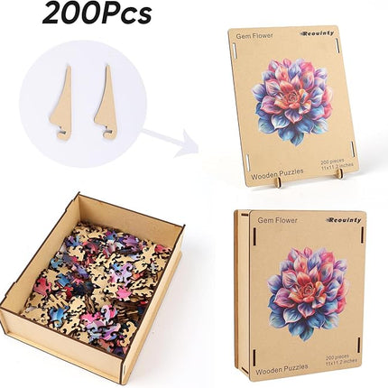 Wooden Puzzles for Adult, Flower Succulent Puzzle for Girl, Challenging Puzzle, 200 Piece Luxurious Shaped Wooden Puzzles for Adults, Family Game 11.2 * 15.9in