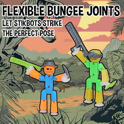 Zing Stikbot Dino Theme Pack Bundle, Set of 2 Stikbots, 2 Stikbot Dinos and Dino-Themed Accessories, Create Stop Motion Animation (Mixed)