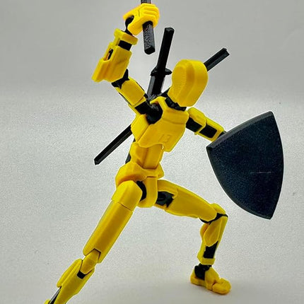 (Assembly Completed) 3D Printed Figure 5.54-inch Dummy13 with Weapon Expansion Set, Full Body Mechanical Movable Toy, Desk Decoration. (Yellow)