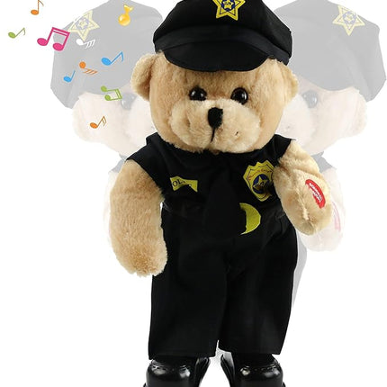 Houwsbaby 14" Electronic Police Teddy Bear Stuffed Animal Dancing Music Singing Waving Interactive Teddy Bear Plush Toy Presents for Kids Boys Girls Birthday