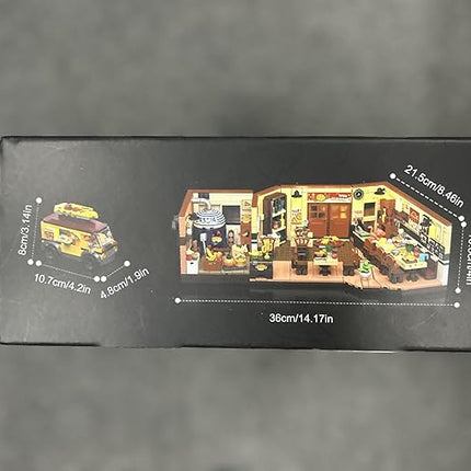 City Street Pizza Restaurant Building Set with Light, 1098PCS Pizzeria House Architecture Model with Retro Pizza Van, Home Decor Construction Building Block Gift for Adults Teens Boys Girls 12+