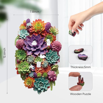 delobil Puzzles for Adults with Puzzle Saver - Succulent Wooden Puzzle Unique Liberty Adult Jigsaw Puzzles Brain Teaser Family Game Gift 200 Pieces 12.6" X 7.8"