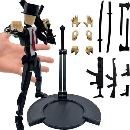 3D Printed 8.13-inch Action Figure Dummy-Mici20, Full Body Mechanical Movable Toy, Multiple Accessories, Desk Decoration (3 HandsType, Bracket, Weapons, Armour) (Black)