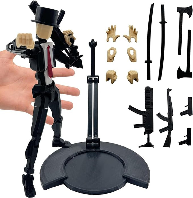 3D Printed 8.13-inch Action Figure Dummy-Mici20, Full Body Mechanical Movable Toy, Multiple Accessories, Desk Decoration (3 HandsType, Bracket, Weapons, Armour) (Black)