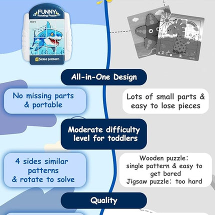 16-Piece Rotating Puzzles for Kids 4-6, Toddlers Puzzles 2-4, Road Trip, Airplane Activities Game, Travel Toys - Brain Teaser, Fine Motor Skills - Birthday Gifts Boys & Girls - Marine Life