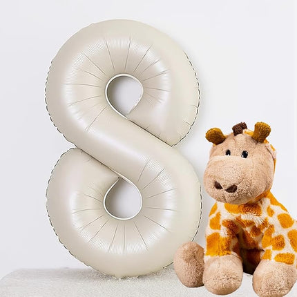 Smlpuame 40 Inch Beige Number 8 Balloons for 8th Birthday Decorations Boys Girl, Giant Self-Sealing Cream Foil Number 0-10 White Sand Balloon for Women Men Party Anniversary Baby Shower Supplies