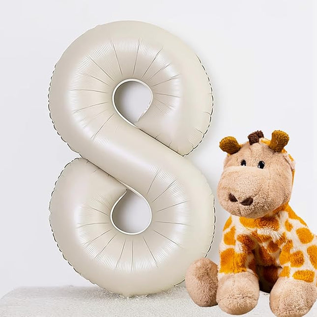Smlpuame 40 Inch Beige Number 8 Balloons for 8th Birthday Decorations Boys Girl, Giant Self-Sealing Cream Foil Number 0-10 White Sand Balloon for Women Men Party Anniversary Baby Shower Supplies