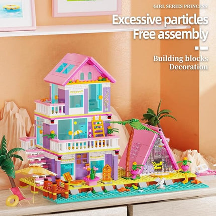 Girl Beach House Building Blocks Toys for Girls Age 8+, Seaside Villa Friends Building Set with Light, 791pcs Mini Bricks