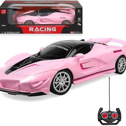 Remote Control Racing Car, 1:18 High Speed RC Cars Toys for Boys Girls, Vehicle Toy with Lights & Controller, Christmas Birthday Gifts for Kids Age 3+ (Pink)