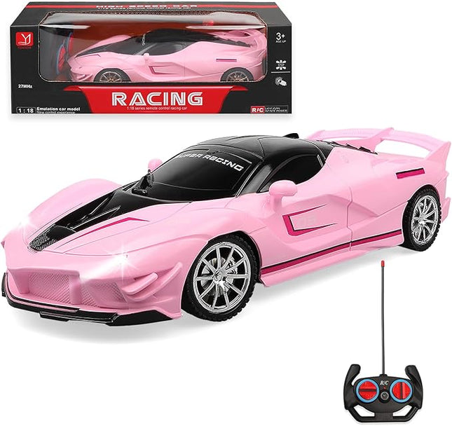 Remote Control Racing Car, 1:18 High Speed RC Cars Toys for Boys Girls, Vehicle Toy with Lights & Controller, Christmas Birthday Gifts for Kids Age 3+ (Pink)