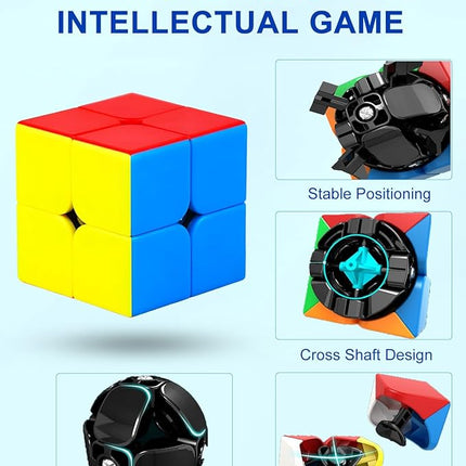 CFMOUR Speed Cube Set - Moyu Meilong 2x2x2 3x3x3 Pyramid Cube Bundle | Stickerless Magic Cubes with Smooth Turning | Brain Teaser Puzzle Toys for Kids & Adults