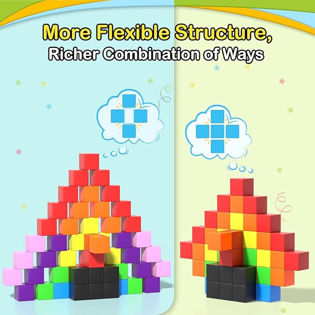 72pcs Magnetic Building Blocks for Toddlers, Large Magnet Construction Cube Toys for Kids, Preschool STEM Educational Sensory Montessori Square Toy for 3 4 5 6 Boys & Girls