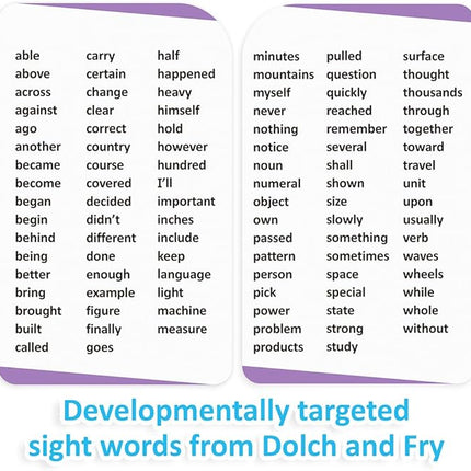 100 Vocabulary Flash Cards for Sight Words - 6 Learning Games per Deck for Preschool & Elementary Early Learning - 3rd Grade