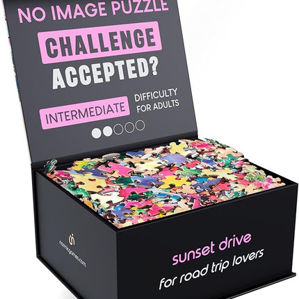 No Image Puzzle 1000 Irregular Pieces Extreme Difficult Jigsaw Challenge Adults Hardest Puzzle No Guide Ultimate Brain Teaser Intermediate Level Sunset Drive Mystery Unique Gift