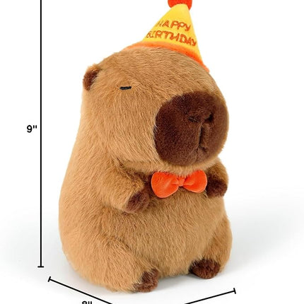 Ditucu Cute Capybara Plush with Happy Birthday Hat Bow Soft Capibara Stuffed Animal Plushies Toys for Birthday Gifts Party Decoration for Kids Brown 9 inch