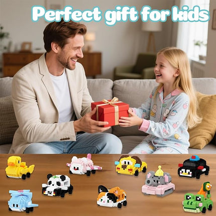 Fleet Mengmeng Mini Micro Building Blocks Set - 9 Cute Animal & Vehicle Models, Ideal Party Favor for Kids, Fun Building Blocks for Adults
