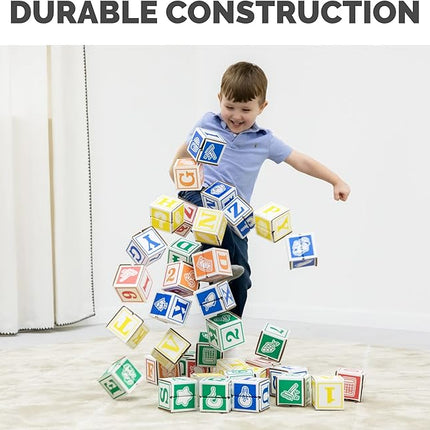 Bankers Box at Play Cardboard ABC/123 Building Learning Blocks, 50 Pack, Larger 3"x 3" Montessori Toy Blocks for Kids and Families