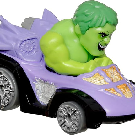 Hot Wheels RacerVerse Toy Cars 2-Pack Set of 2 Die-Cast Vehicles with Non-Removable Drivers of Their Own Cars: Hulk & Iron Man, Optimized for Track