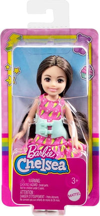 Barbie Chelsea Doll, Small Doll with Brace for Scoliosis Spine Curvature, Brunette Wearing Pink Lightning Bolt Dress