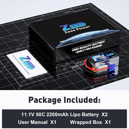 Zeee 3S Shorty Lipo 2200mAh 11.1V Battery 50C Small Pack Battery with EC3 Plug for RC Car Truck RC Vehicles Boat Drone RC Airplane Quadcopter Helicopter FPV Racing Hobby Models(2 Pack)
