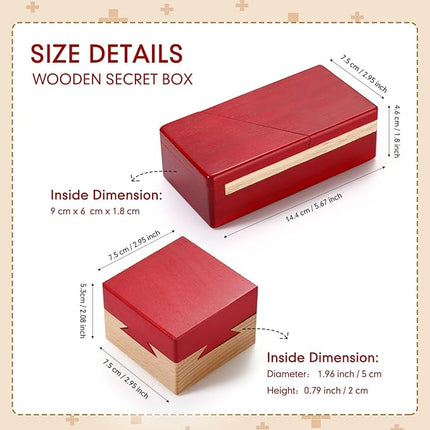 Zhanmai 2 Pack Impossible Puzzle Box Wooden Secret Puzzle Boxes with Drawer Mini 3D Brain Teaser Magic Gift for Adults Teens