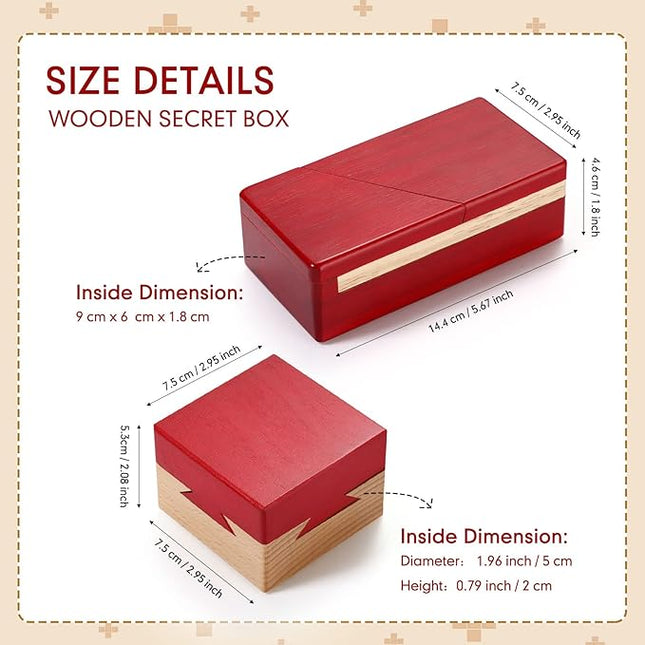 Zhanmai 2 Pack Impossible Puzzle Box Wooden Secret Puzzle Boxes with Drawer Mini 3D Brain Teaser Magic Gift for Adults Teens