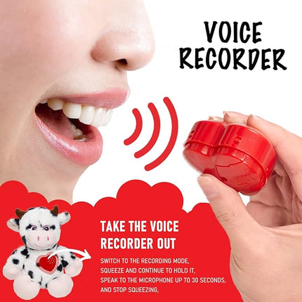 12.5" Heartbeat Diary Cow Recordable Stuffed Animals Voice Sweet Messages Recorder Soft Plush Toy Playback Your Words Birthday Gifts for Toddler Kids