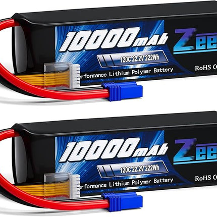 Zeee 6S Lipo Battery 10000mAh 22.2V 120C Soft Pack RC Battery EC5 Connector with Metal Plates for RC Car Truck Desert Racer RC Tank RC Hobbies(2 Pack)