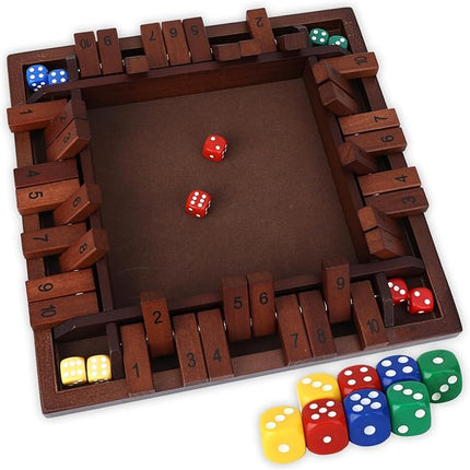 Shut The Box Game Wooden, 12 inch Close Shut The Box Game for 2-4 Player Adults, Math Sequence Dice Plunder Board Games with 8 Dice, 4-Sided 10 Number Table Games for Family Classroom Home Party Pub