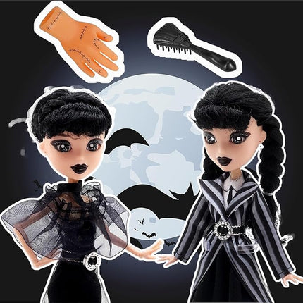 11.5'' Addams Doll with Gift Box, High Heels, Black Dress, and Hair, Perfect Christmas and Birthdays Toy Gift for Girls & Fans (2PCS)