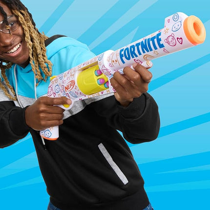 Nerf Fortnite Frenz 4 Ever Blaster, Bonus Code to Unlock Frenz 4 Ever Wrap in The Game, 6 Elite Darts, 6-Dart Drum, Fortnite Gifts