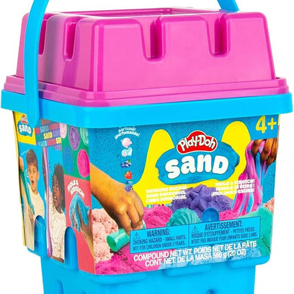 Play-Doh Sand Sensory Bucket, 5 Colors & Scents, Colored Sand in Resealable Container with 5 Sensory Tools, Sand Castle Building Kit, Creativity for Kids Sensory Bin, Toys for Soft Play