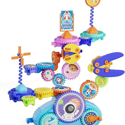 STEM Gears Toys for Kids Ages 3+, Creative Learning Building Blocks, 20Pcs Educational Construction Toy Set, Electric & Manual Dual Mode, Versatile Gear Playset Gift for Boys & Girls
